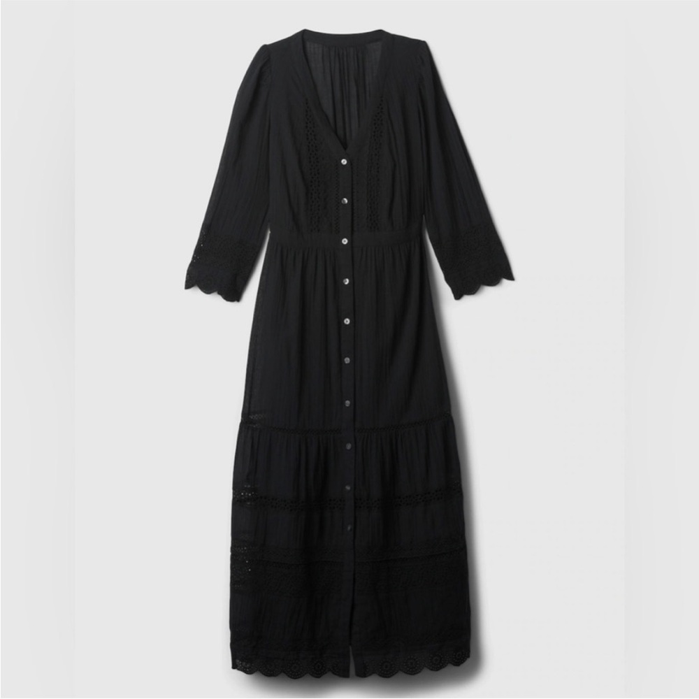 AS IS! Gap Women’s Black Textured Crinkle Lace Midi Dress - Size MEDIUM ✂️ - Picture 6 of 6